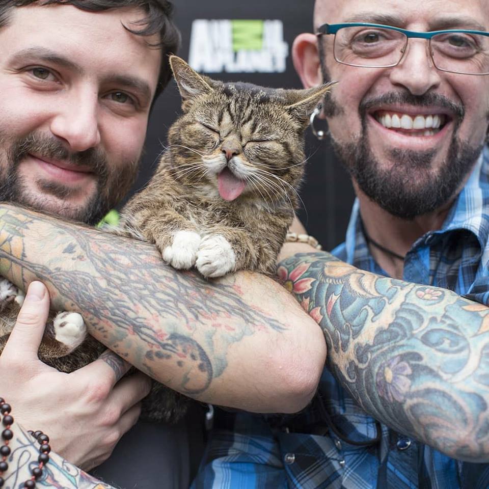 Lil BUB with her DUDE Mike Bridavsky and Jackson Galaxy